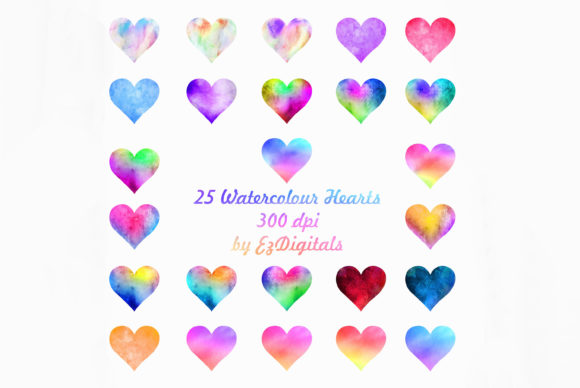 25 Watercolour Hearts - Heart Clipart for Crafts