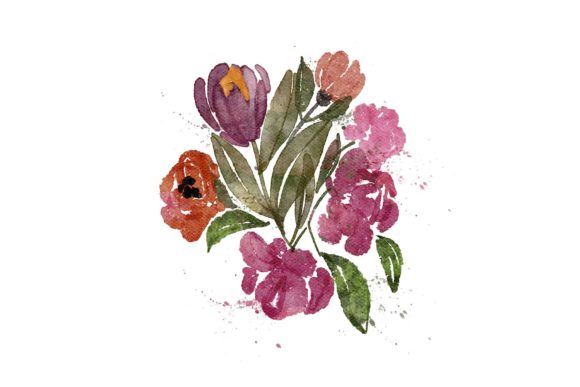 Bouquet Flowers Watercolor PNG and JPG for Crafts