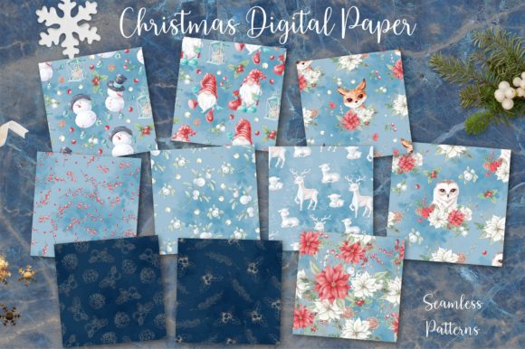 Christmas Watercolor Digital Paper and Patterns