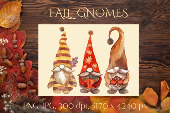 Fall Gnomes. Watercolor Clipart. Crafts