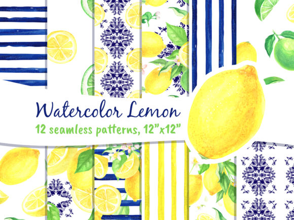 Lemon Seamless Patterns Watercolor