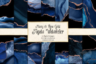 Navy and Rose Gold Agate Watercolor Textures