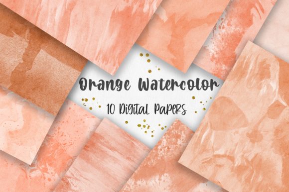 Orange Watercolor Texture Digital Papers and Backgrounds