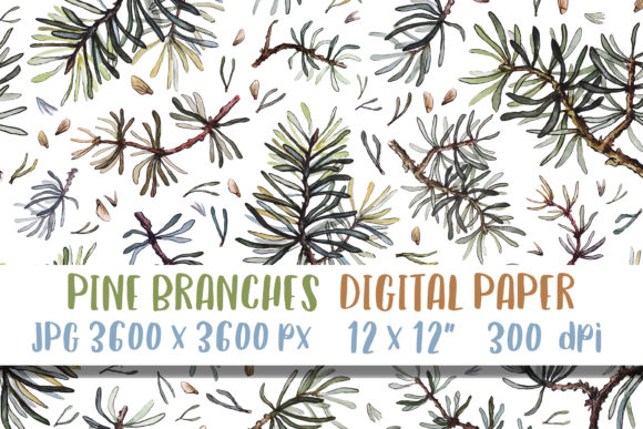 Pine Tree Watercolor Digital Paper Art