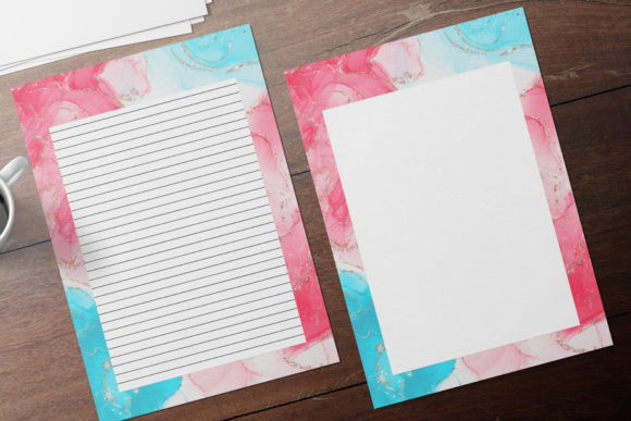 Pink Blue and Gold Watercolor Stationery Print Templates