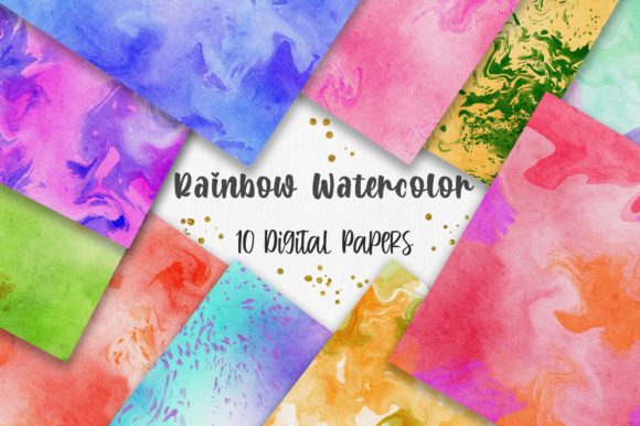 Rainbow Watercolor Texture Digital Paper and Backgrounds