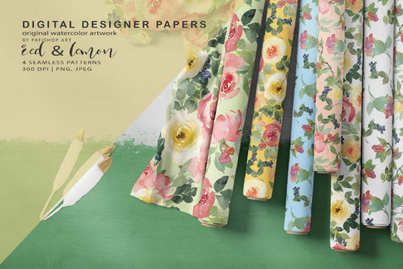 Red and Lemon Watercolor Floral Patterns
