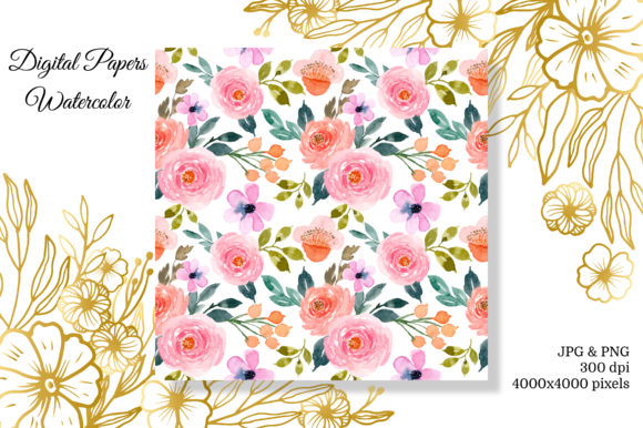 Seamless Pattern Floral Watercolor 12 and Patterns