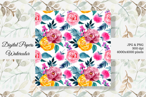 Seamless Pattern Floral Watercolor 3 and Patterns
