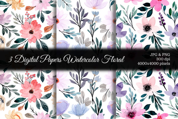 Seamless Pattern Floral Watercolor 50 and Patterns