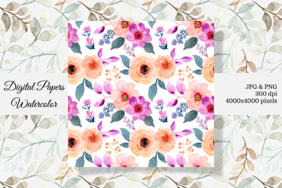Seamless Pattern Floral Watercolor 8 and Patterns