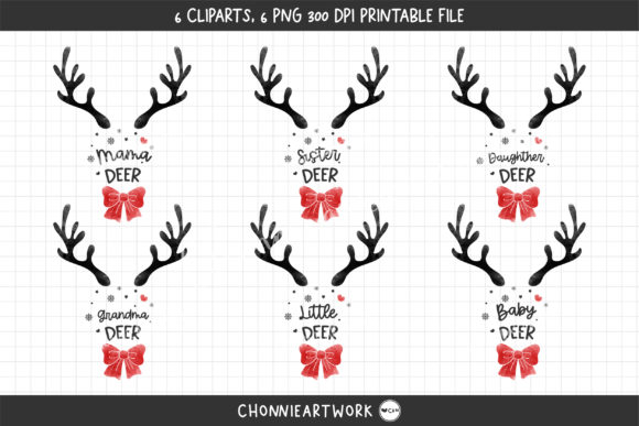 Sublimation Deer Family, Watercolor and Print Templates