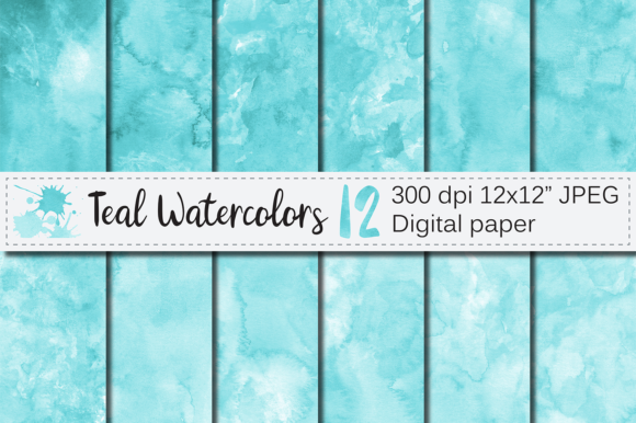 Teal Watercolor Digital Paper Textures & Backgrounds