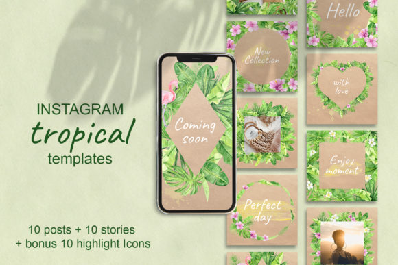 Tropical Watercolor Instagram Template for Presentation Templates