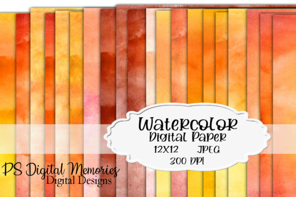 Watercolor Digital Paper Orange Shades and Backgrounds