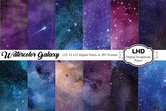 Watercolor Galaxy Digital Paper Pack and Patterns
