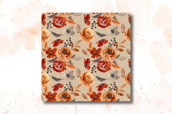 Watercolor Pattern with Brown Floral and Patterns