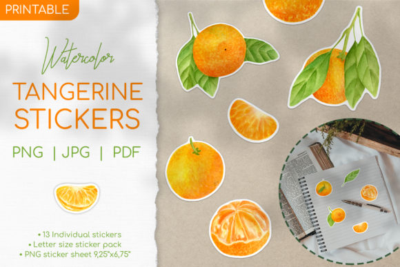 Watercolor Printable Tangerine Stickers and Print Templates