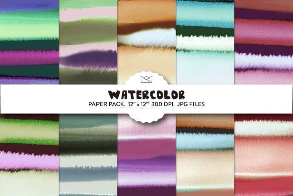 Watercolor Stripe Digital Paper, Rainbow and Patterns