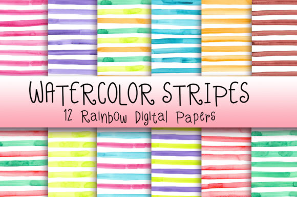 Watercolor Stripes Digital Papers and Patterns