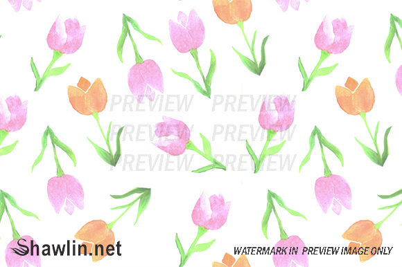 Watercolor Tulips Background and Patterns