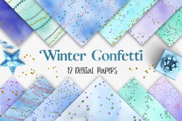 Winter Watercolor Confetti Glitter Backgrounds